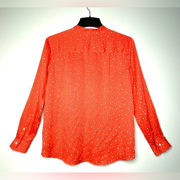 J. Crew Women's Orange Silk Long Sleeve Button Up Star Print Top/Blouse Size 2 - Picture 3 of 12